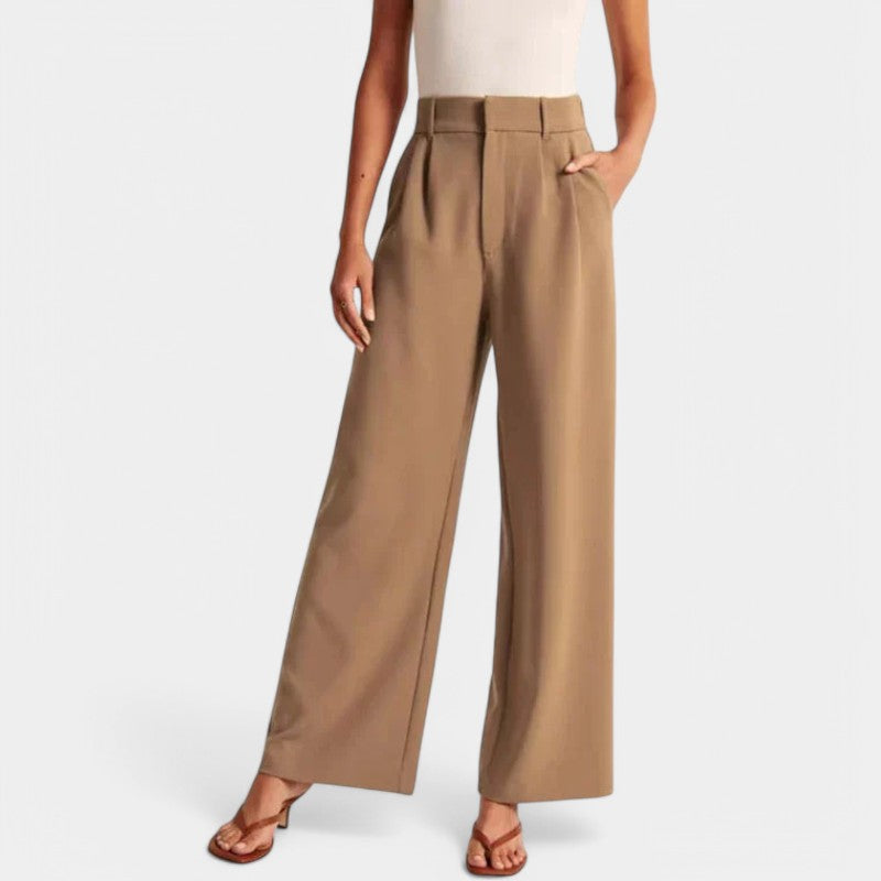 Elegant Tailored Dress Pants for Women with High Waisted Wide Leg Pocket Detail Relaxed Style