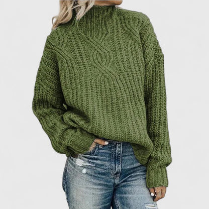 Cozy Mock Neck Sweater for Women with Long Sleeve Chunky Cable Knit Oversized Style