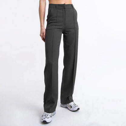 Elegant Tailored Wide Leg Pants for Women with High Waist Pintuck Front Pocket Relaxed Style