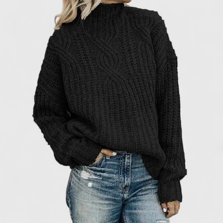 Cozy Mock Neck Sweater for Women with Long Sleeve Chunky Cable Knit Oversized Style