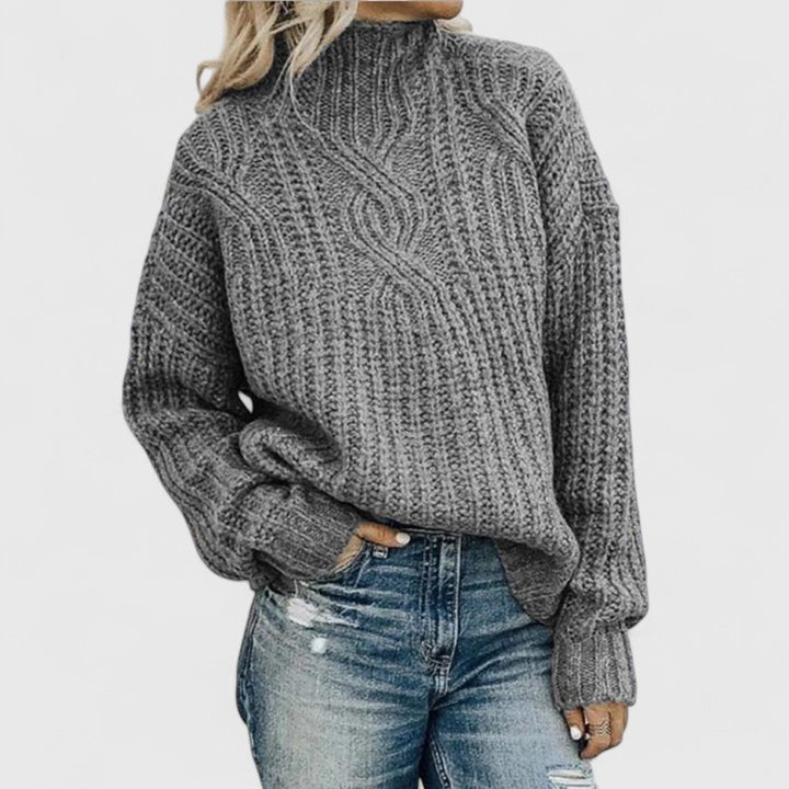 Cozy Mock Neck Sweater for Women with Long Sleeve Chunky Cable Knit Oversized Style