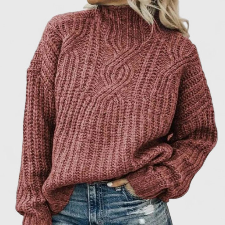Cozy Mock Neck Sweater for Women with Long Sleeve Chunky Cable Knit Oversized Style