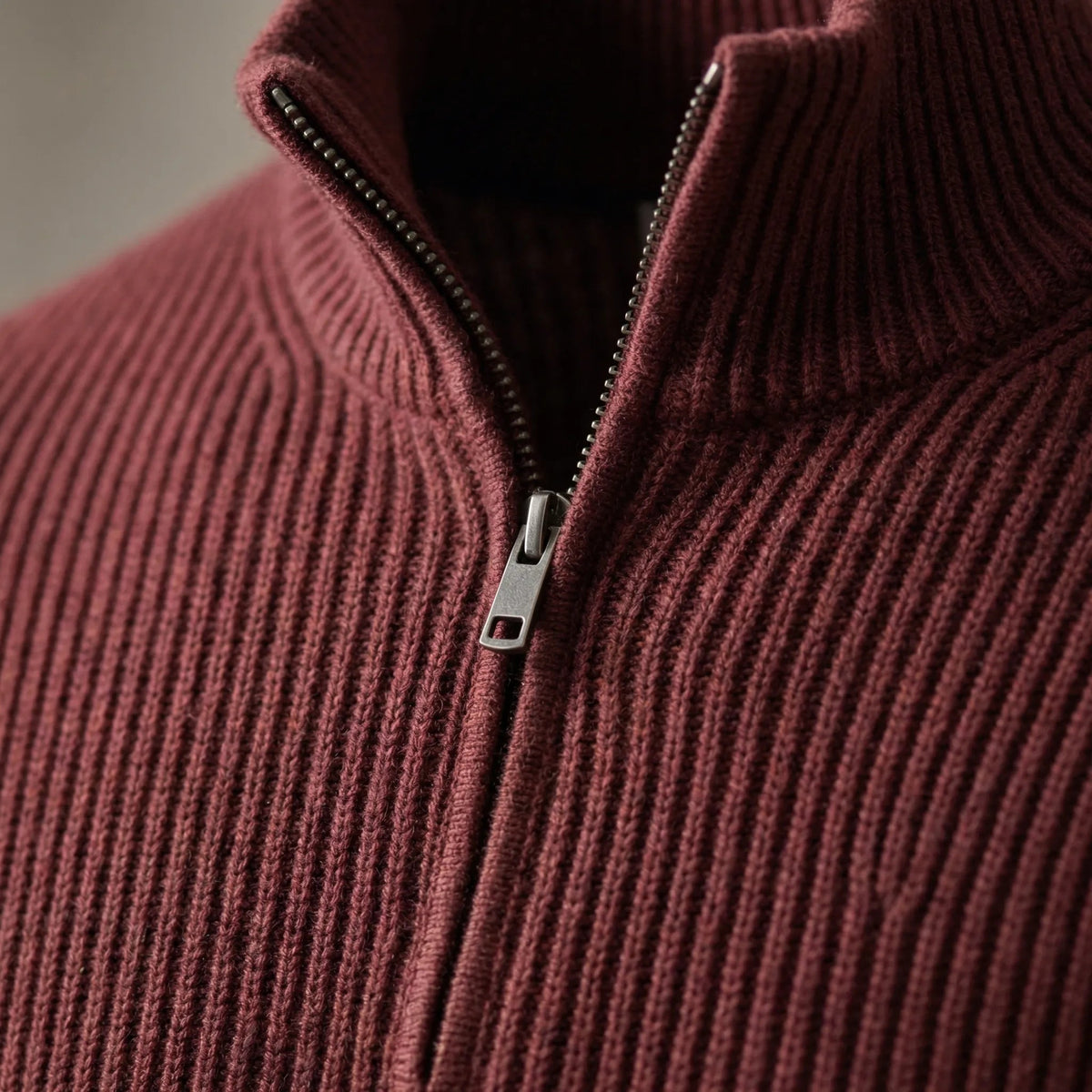Cozy Ribbed Knit Half-Zip Sweater for Men with Stand Collar Long Sleeve Pullover Winter Style