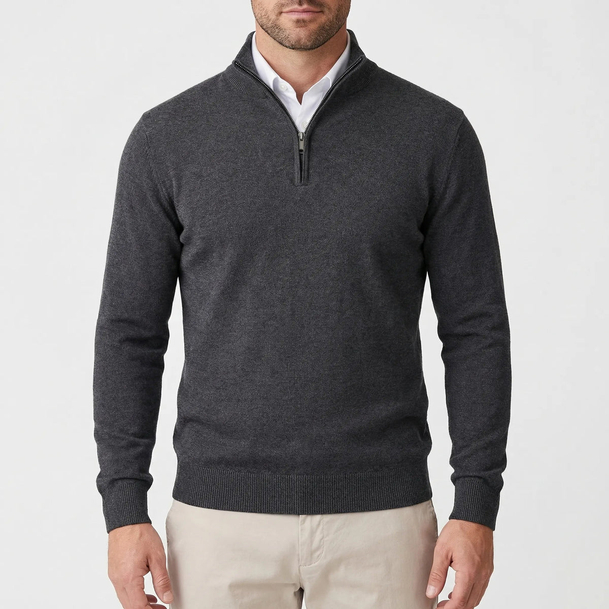Cozy Fine Knit Half-Zip Pullover for Men with Mock Neck Long Sleeve Ribbed Slim Winter Style