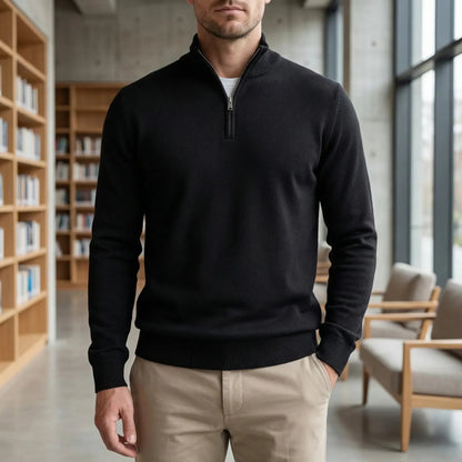 Cozy Fine Knit Half-Zip Pullover for Men with Mock Neck Long Sleeve Ribbed Slim Winter Style