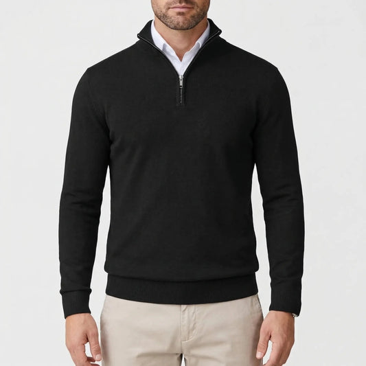 Cozy Knit Sweater for Men with Mock Neck Long Sleeve Quarter Zip Ribbed Business Style
