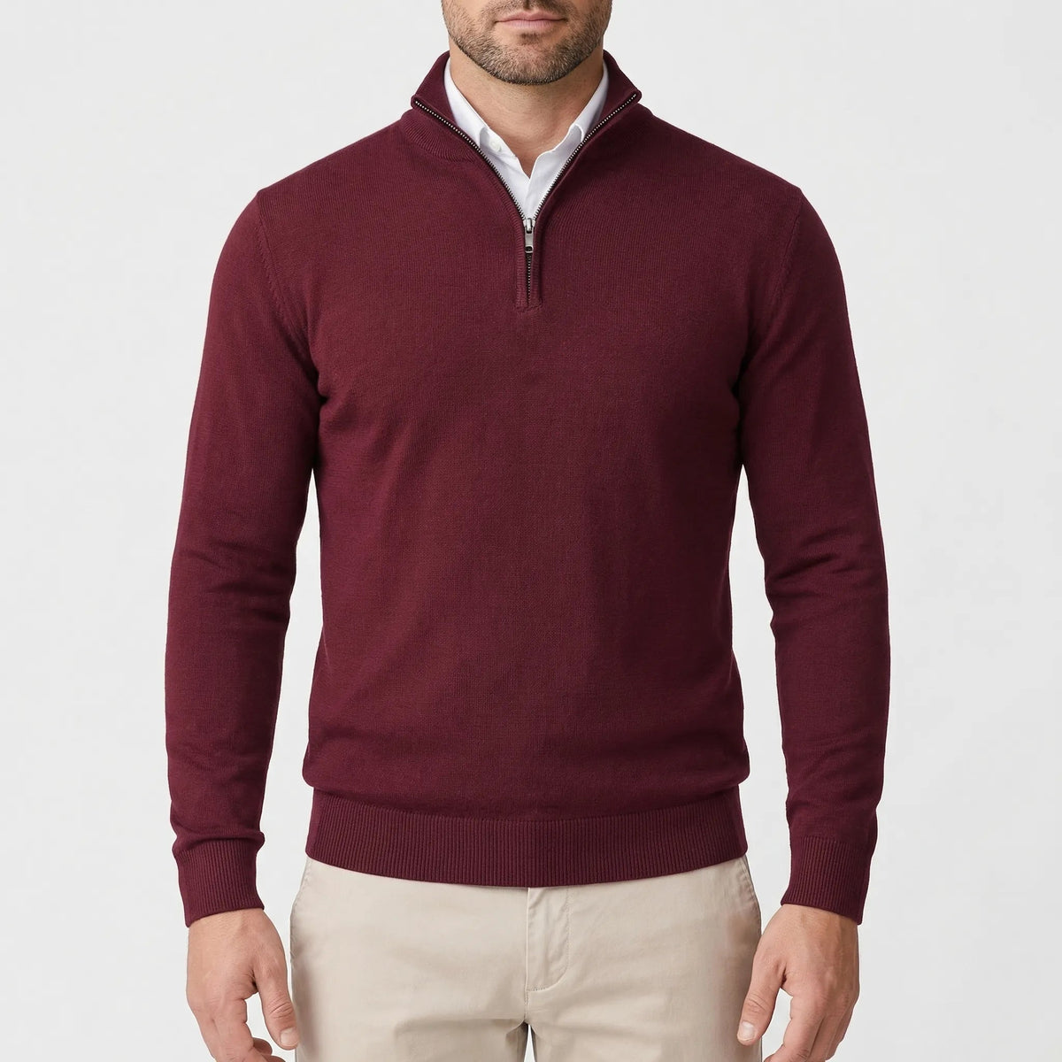Cozy Fine Knit Half-Zip Pullover for Men with Mock Neck Long Sleeve Ribbed Slim Winter Style