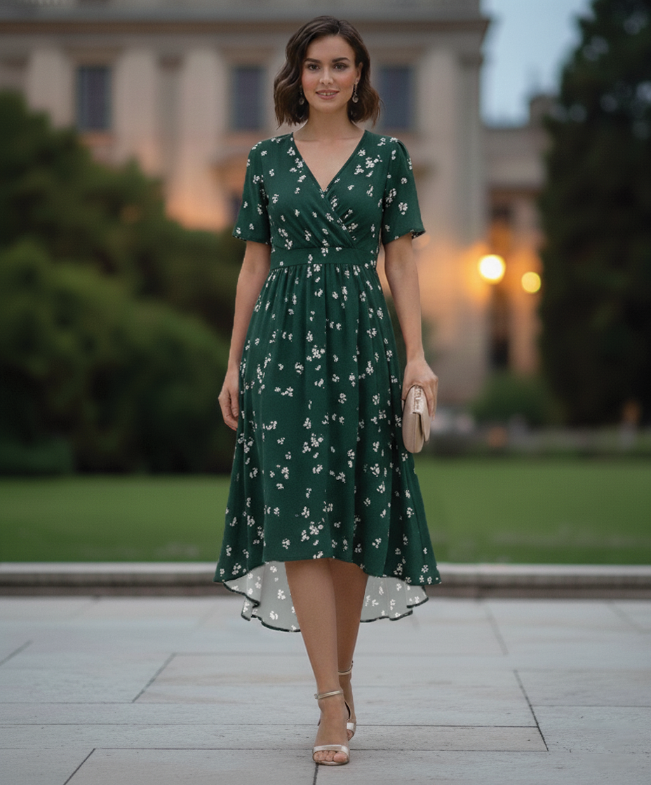 Abigail | Elegant Green Dress for Women in Casual Midi Style