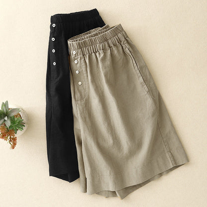 Effortless Linen Bermuda Shorts for Women with High Waist Button Front Wide Leg Relaxed Casual Style