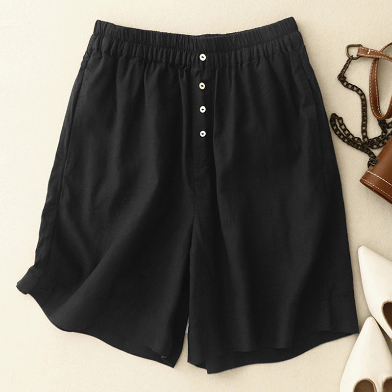 Effortless Linen Bermuda Shorts for Women with High Waist Button Front Wide Leg Relaxed Casual Style