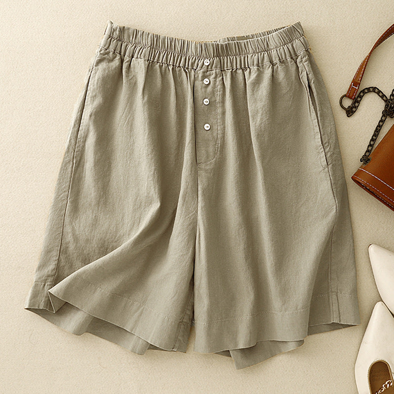 Effortless Linen Bermuda Shorts for Women with High Waist Button Front Wide Leg Relaxed Casual Style