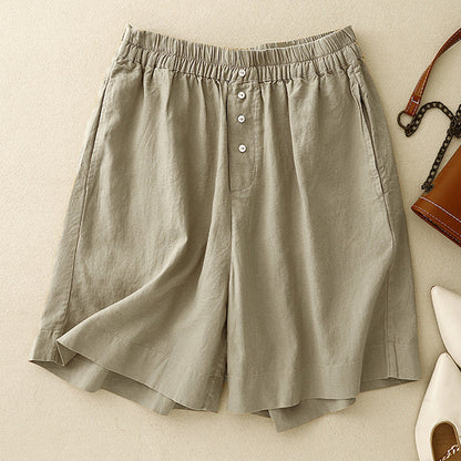 Effortless Linen Bermuda Shorts for Women with High Waist Button Front Wide Leg Relaxed Casual Style