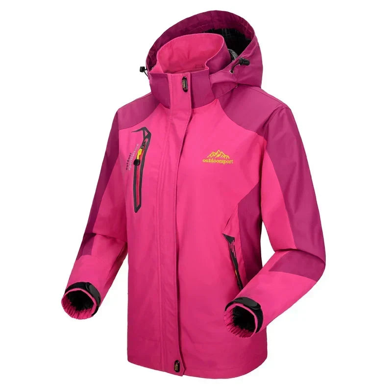 Stylish Ski Jacket for Women with Hooded Collar Long Sleeve Zip Up Colorblock Outdoor Style