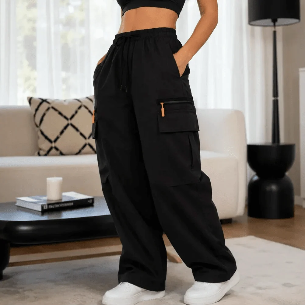Effortless Cargo Pants for Women with High Waist Drawstring Wide Leg Casual Style
