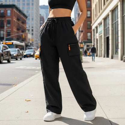 Effortless Cargo Pants for Women with High Waist Drawstring Zip Pocket Relaxed Style