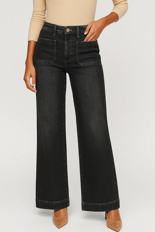 Effortless Wide Leg Jeans for Women with High Waisted Patch Pocket Released Hem Casual Style