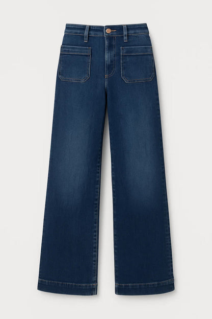 Effortless Wide Leg Jeans for Women with High Waisted Patch Pocket Released Hem Casual Style