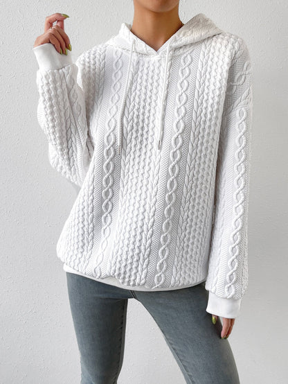 Comfortable Cable Knit Hoodie for Women with Drawstring Hood Long Sleeve Oversized Relaxed Style
