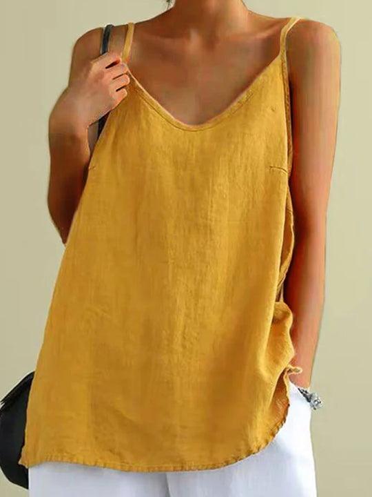 Effortless Linen Tank Top for Women with V Neck Sleeveless Relaxed Flowing Style