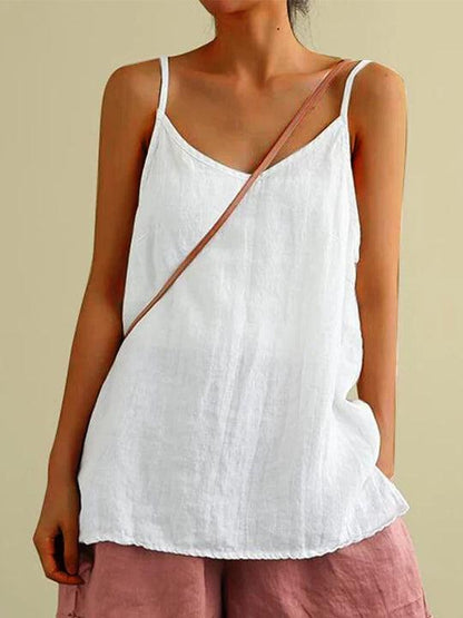 Effortless Linen Tank Top for Women with V Neck Sleeveless Relaxed Flowing Style
