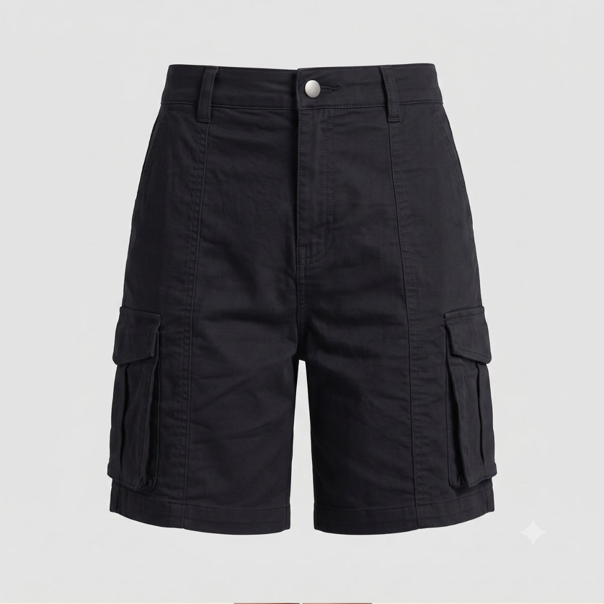 Effortless Black Cargo Bermuda Shorts for Women with High Waist Button Front Relaxed Casual Style