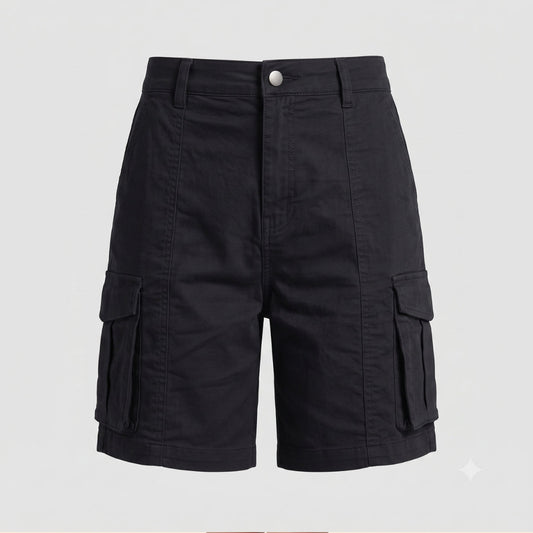 Effortless Black Cargo Bermuda Shorts for Women with High Waist Button Front Relaxed Casual Style