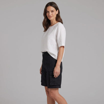 Effortless Black Cargo Bermuda Shorts for Women with High Waist Button Front Relaxed Casual Style