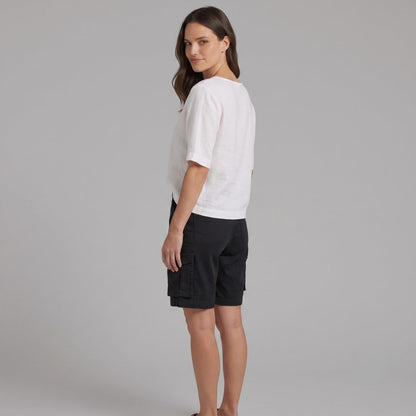 Effortless Black Cargo Bermuda Shorts for Women with High Waist Button Front Relaxed Casual Style