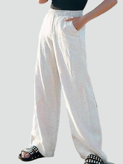 Effortless Linen Pants for Women with Elastic High Waist Wide Leg Relaxed Casual Style