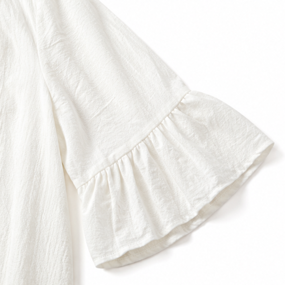 Effortless Linen Midi Dress for Women with Round Neck Bell Sleeve Button Front Relaxed Style
