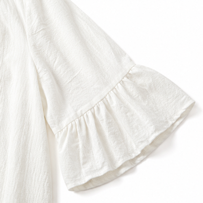 Effortless Linen Midi Dress for Women with Round Neck Bell Sleeve Button Front Relaxed Style