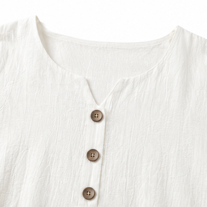 Effortless Linen Midi Dress for Women with Round Neck Bell Sleeve Button Front Relaxed Style
