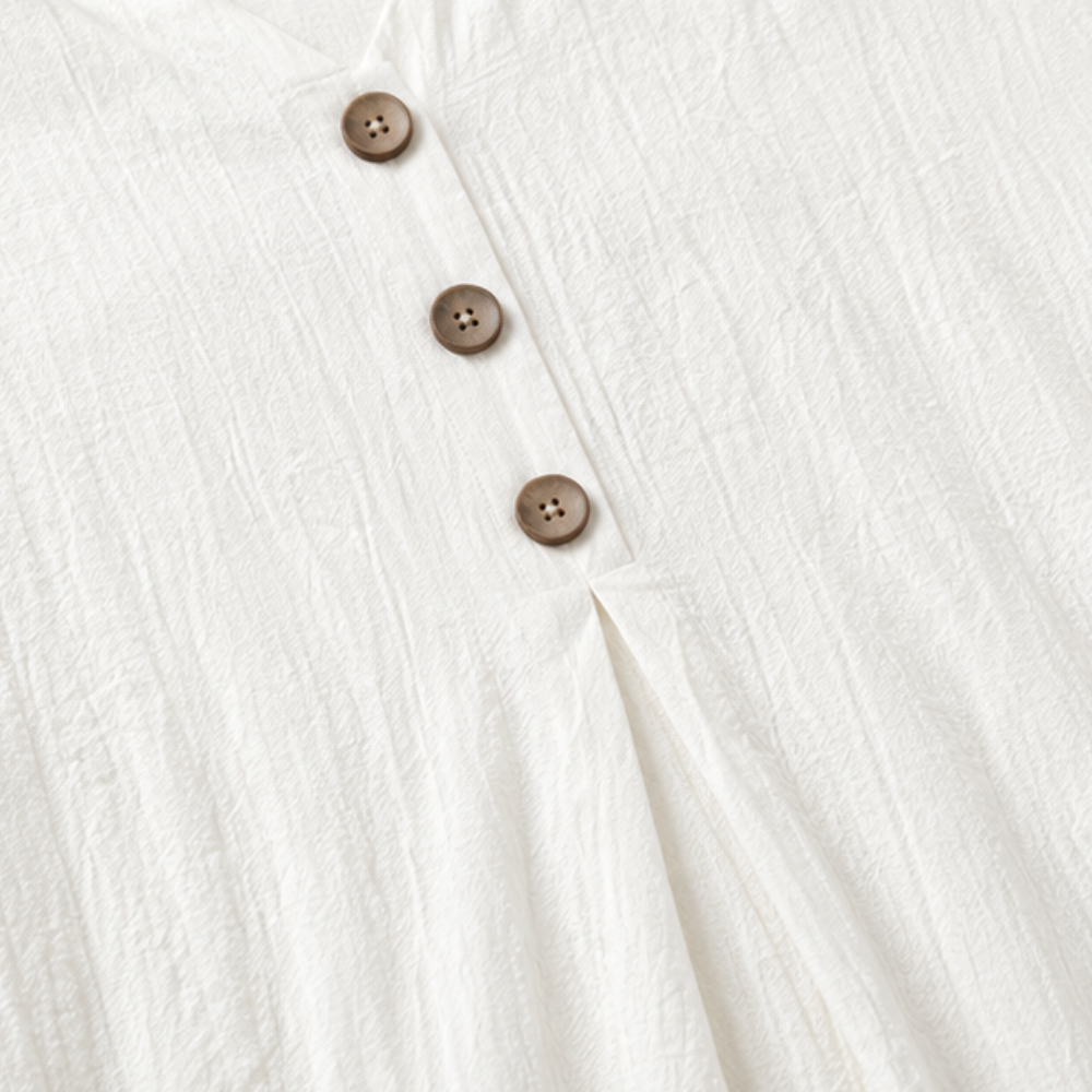 Effortless Linen Midi Dress for Women with Round Neck Bell Sleeve Button Front Relaxed Style