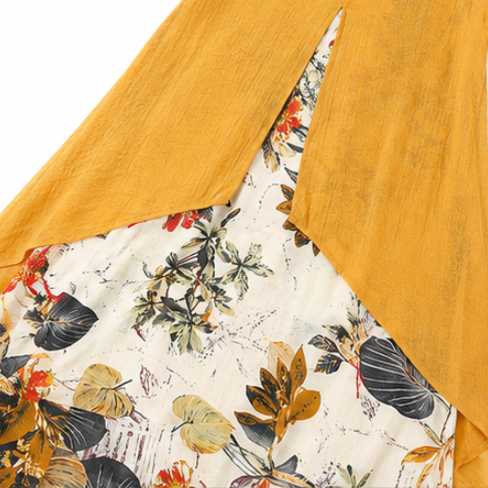 Effortless Floral Maxi Two Piece Set for Women with Round Neck Short Sleeve High Low Duster Fall Style