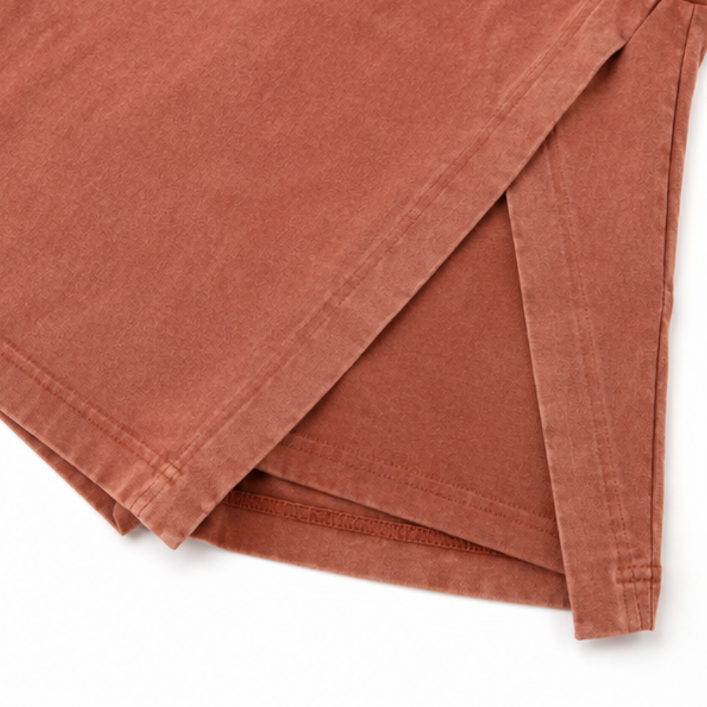 Effortless Garment Dyed Skort Two Piece Set for Women with Crew Neck Sleeveless Wrap Hem Fall Casual Style