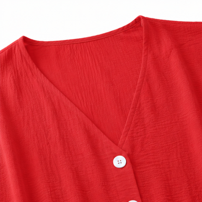 Effortless Crinkle Blouse for Women with V Neck Kimono Sleeve Button Front Relaxed Style