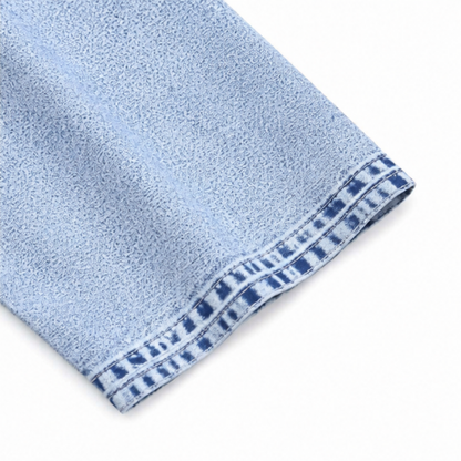 Effortless Sky Blue Chambray Tunic Top for Women with Scoop Neck Elbow Sleeve Patchwork Relaxed Fall Style