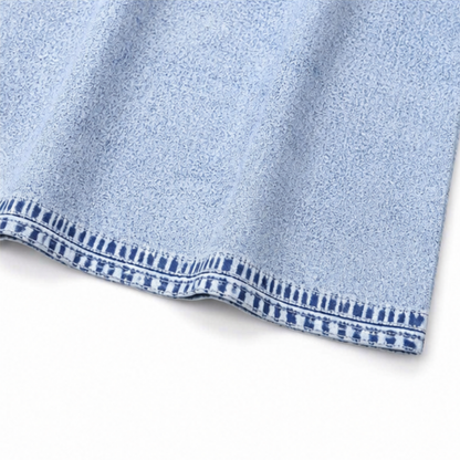 Effortless Sky Blue Chambray Tunic Top for Women with Scoop Neck Elbow Sleeve Patchwork Relaxed Fall Style