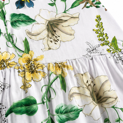 Effortless Floral Midi Dress for Women with Round Neck Elbow Sleeve Empire Waist Flowing Style