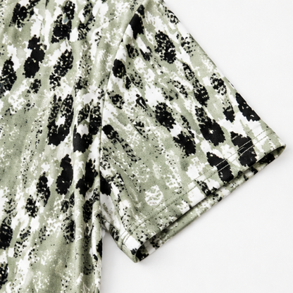 Effortless Leopard Print Blouse for Women with Round Neck Short Sleeve Pleated Fall Casual Style