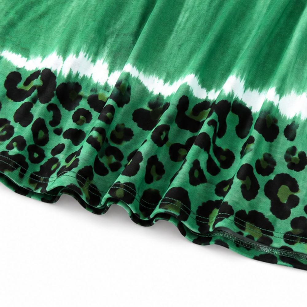 Effortless Tie Dye Leopard Print Midi Dress for Women with V Neck Short Sleeve Relaxed Pocket Bohemian Style