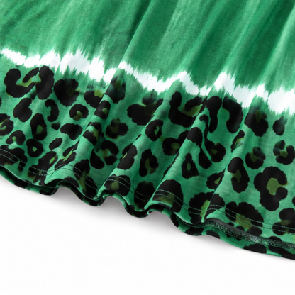 Effortless Tie Dye Leopard Print Midi Dress for Women with V Neck Short Sleeve Relaxed Pocket Bohemian Style