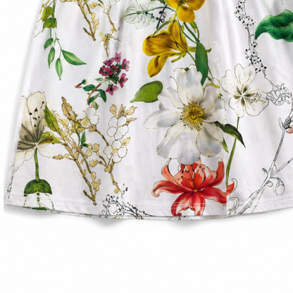 Effortless Floral Midi Dress for Women with Round Neck Elbow Sleeve Empire Waist Flowing Style