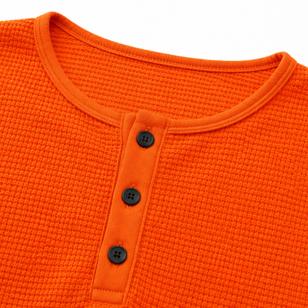 Comfortable Waffle Knit Henley Top for Women with Round Neck Long Sleeve Oversized Fall Style