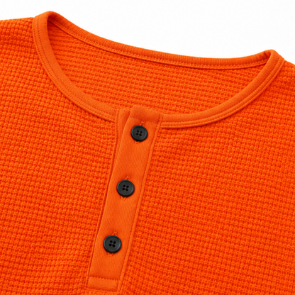 Comfortable Waffle Knit Henley Top for Women with Round Neck Long Sleeve Oversized Fall Style