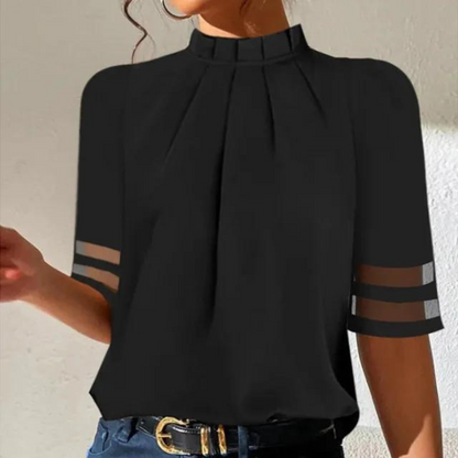 Elegant Black Going Out Top for Women with Mock Neck Cold Shoulder Pleated Relaxed Style