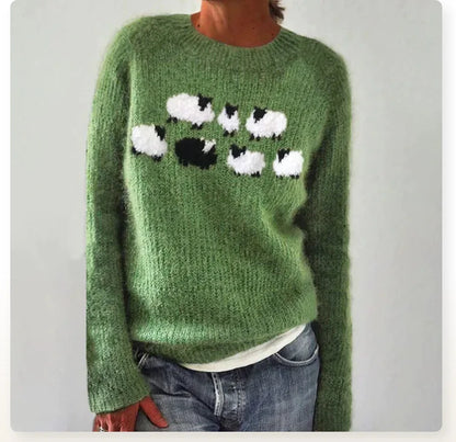 Comfortable Ombre Fair Isle Sweater for Women with Crew Neck Long Sleeve Relaxed Oversized Knit Style