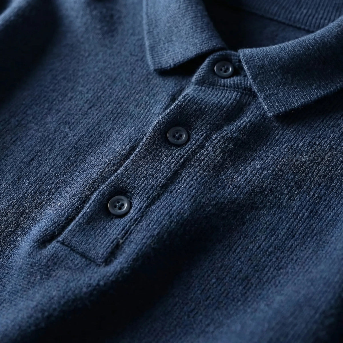 Cozy Fine Knit Polo Sweater for Men with Collar Long Sleeve Button Placket Pullover Style