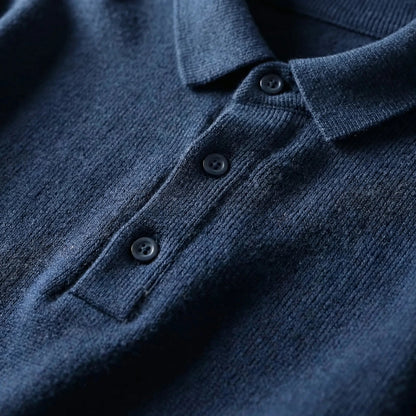 Cozy Fine Knit Polo Sweater for Men with Collar Long Sleeve Button Placket Pullover Style