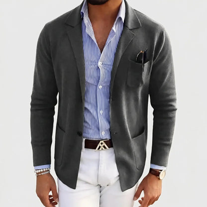 Chic Knit Blazer for Men with Notch Lapel Long Sleeve Two Button Patch Pocket Casual Style
